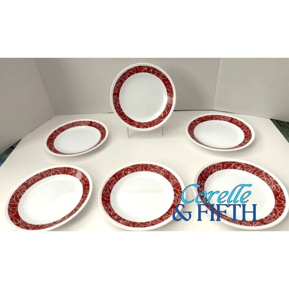 CORELLE Bandhani Dessert Plates 6 3/4" Set of 6 Vitrelle Corning Ware USA